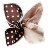Viola Milano - Printed Polka Dot Silk Pocket Square - Brown Shades - Handmade in Italy - Luxury Exclusive Collection