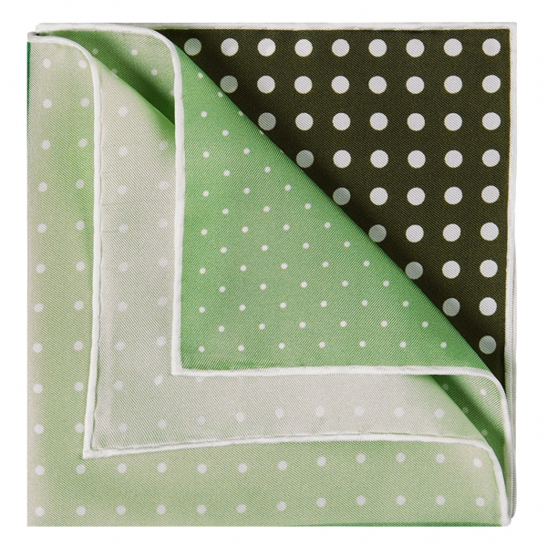 Viola Milano - Printed Polka Dot Silk Pocket Square - Green Shades - Handmade in Italy - Luxury Exclusive Collection