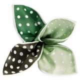 Viola Milano - Printed Polka Dot Silk Pocket Square - Green Shades - Handmade in Italy - Luxury Exclusive Collection