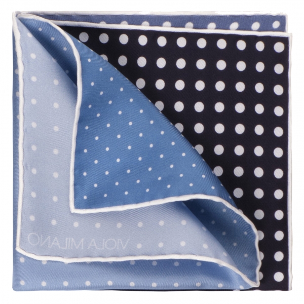 Viola Milano - Fazzoletto in Seta con Stampa a Pois - Tonalità Navy - Handmade in Italy - Luxury Exclusive Collection