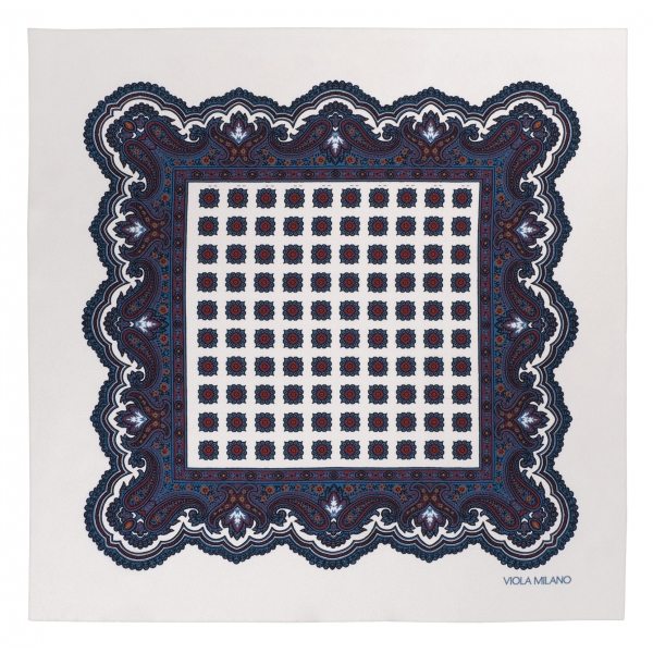 Viola Milano - Fazzoletto da Taschino in Seta Rosette Archive - Snow Mix - Handmade in Italy - Luxury Exclusive Collection