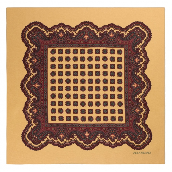 Viola Milano - Rosette Archive Printed Silk Pocket Square - Yellow - Handmade in Italy - Luxury Exclusive Collection