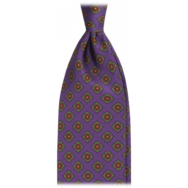 Viola Milano - Rosette Pattern Selftipped Silk Tie - Purple - Handmade in Italy - Luxury Exclusive Collection