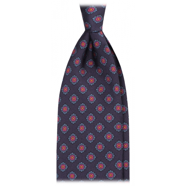 Viola Milano - Rosette Pattern Selftipped Silk Tie - Sea Navy - Handmade in Italy - Luxury Exclusive Collection