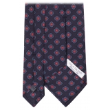 Viola Milano - Cravatta in Seta con Motivo a Rosetta - Mare Navy - Handmade in Italy - Luxury Exclusive Collection
