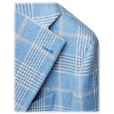Viola Milano - Blazer Sartoriale Semi-foderato 100% Cashmere - Check Azzurro - Handmade in Italy - Luxury Exclusive Collection