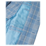 Viola Milano - Blazer Sartoriale Semi-foderato 100% Cashmere - Check Azzurro - Handmade in Italy - Luxury Exclusive Collection