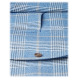 Viola Milano - Blazer Sartoriale Semi-foderato 100% Cashmere - Check Azzurro - Handmade in Italy - Luxury Exclusive Collection