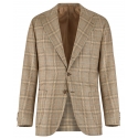 Viola Milano - Blazer Sartoriale Semi-Foderato 100% Cashmere - Beige Quadri - Handmade in Italy - Luxury Exclusive Collection