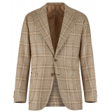 Viola Milano - Blazer Sartoriale Semi-Foderato 100% Cashmere - Beige Quadri - Handmade in Italy - Luxury Exclusive Collection