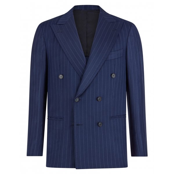 Viola Milano - Sartorial Half-Lined Double Breasted Suit - Navy Chalk Stripe - Handmade in Italy - Luxury Exclusive Collection