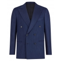 Viola Milano - Sartorial Half-Lined Double Breasted Suit - Navy Chalk Stripe - Handmade in Italy - Luxury Exclusive Collection
