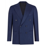 Viola Milano - Sartorial Half-Lined Double Breasted Suit - Navy Chalk Stripe - Handmade in Italy - Luxury Exclusive Collection