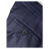 Viola Milano - Sartorial Half-Lined Double Breasted Suit - Navy Chalk Stripe - Handmade in Italy - Luxury Exclusive Collection