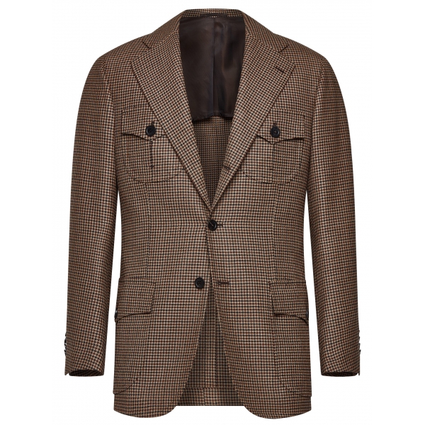 Viola Milano - Sartorial Limited Sports Safari Blazer - Dog Tooth Brown Mix - Handmade in Italy - Luxury Exclusive Collection