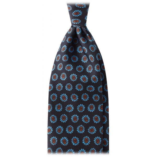 Viola Milano - Sea Floral Handprinted Selftipped Silk Tie - Navy - Handmade in Italy - Luxury Exclusive Collection