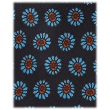 Viola Milano - Cravatta in Seta con Stampa Floreale Auto-Tipped - Blu Navy - Handmade in Italy - Luxury Exclusive Collection