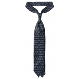 Viola Milano - Sea Floral Handprinted Selftipped Silk Tie - Navy - Handmade in Italy - Luxury Exclusive Collection