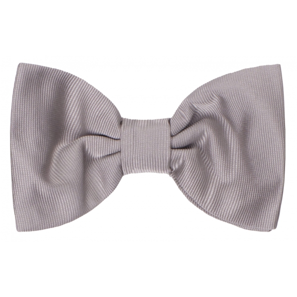 Viola Milano - Silver Ready-Tie Grosgrain Bow-Tie - Handmade in Italy - Luxury Exclusive Collection