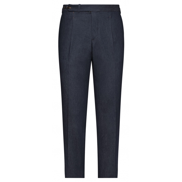 Viola Milano - Pantaloni in Denim Sartoriali a Pieghe Singole - Classici - Handmade in Italy - Luxury Exclusive Collection