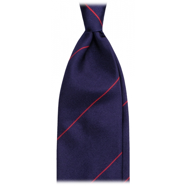 Viola Milano - Single Stripe Handrolled Woven Silk Tie - Navy/Red - Handmade in Italy - Luxury Exclusive Collection