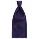 Viola Milano - Single Stripe Handrolled Woven Silk Tie - Navy/Red - Handmade in Italy - Luxury Exclusive Collection