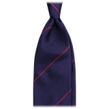Viola Milano - Single Stripe Handrolled Woven Silk Tie - Navy/Red - Handmade in Italy - Luxury Exclusive Collection