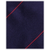 Viola Milano - Single Stripe Handrolled Woven Silk Tie - Navy/Red - Handmade in Italy - Luxury Exclusive Collection