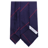 Viola Milano - Single Stripe Handrolled Woven Silk Tie - Navy/Red - Handmade in Italy - Luxury Exclusive Collection