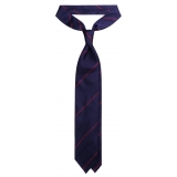 Viola Milano - Single Stripe Handrolled Woven Silk Tie - Navy/Red - Handmade in Italy - Luxury Exclusive Collection
