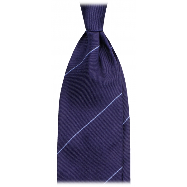 Viola Milano - Single Stripe Handrolled Woven Silk Tie - Navy/Sea - Handmade in Italy - Luxury Exclusive Collection