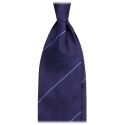 Viola Milano - Single Stripe Handrolled Woven Silk Tie - Navy/Sea - Handmade in Italy - Luxury Exclusive Collection
