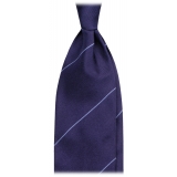 Viola Milano - Single Stripe Handrolled Woven Silk Tie - Navy/Sea - Handmade in Italy - Luxury Exclusive Collection