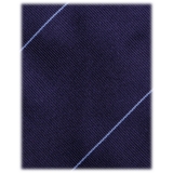Viola Milano - Single Stripe Handrolled Woven Silk Tie - Navy/Sea - Handmade in Italy - Luxury Exclusive Collection