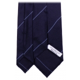 Viola Milano - Cravatta in Seta Lavorata a Mano con Una Riga - Blu Navy/Mare - Handmade in Italy - Luxury Exclusive Collection
