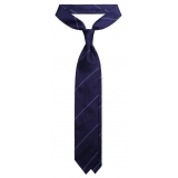 Viola Milano - Single Stripe Handrolled Woven Silk Tie - Navy/Sea - Handmade in Italy - Luxury Exclusive Collection