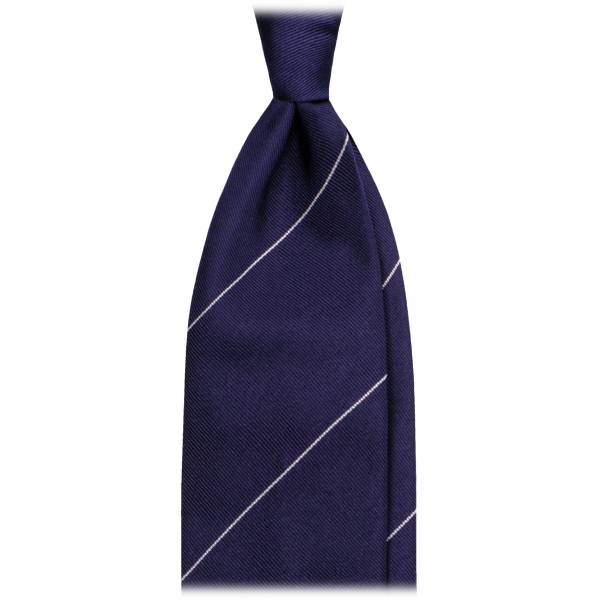 Viola Milano - Single Stripe Handrolled Woven Silk Tie - Navy/White - Handmade in Italy - Luxury Exclusive Collection