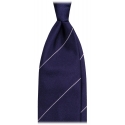 Viola Milano - Single Stripe Handrolled Woven Silk Tie - Navy/White - Handmade in Italy - Luxury Exclusive Collection