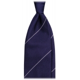 Viola Milano - Single Stripe Handrolled Woven Silk Tie - Navy/White - Handmade in Italy - Luxury Exclusive Collection