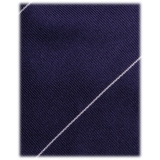 Viola Milano - Single Stripe Handrolled Woven Silk Tie - Navy/White - Handmade in Italy - Luxury Exclusive Collection