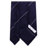 Viola Milano - Single Stripe Handrolled Woven Silk Tie - Navy/White - Handmade in Italy - Luxury Exclusive Collection