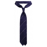 Viola Milano - Single Stripe Handrolled Woven Silk Tie - Navy/White - Handmade in Italy - Luxury Exclusive Collection