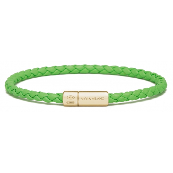 Viola Milano - Bracciale in Pelle Italiana a Giro Singolo - Lime - Handmade in Italy - Luxury Exclusive Collection