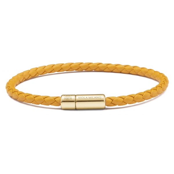Viola Milano - Bracciale in Pelle Italiana a Giro Singolo - Senape - Handmade in Italy - Luxury Exclusive Collection