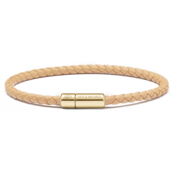 Viola Milano - Bracciale in Pelle Italiana a Giro Singolo - Giallo Pallido - Handmade in Italy - Luxury Exclusive Collection