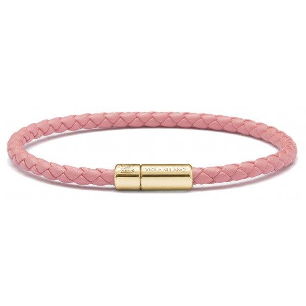 Viola Milano - Bracciale in Pelle Italiana a Giro Singolo - Rosa - Handmade in Italy - Luxury Exclusive Collection
