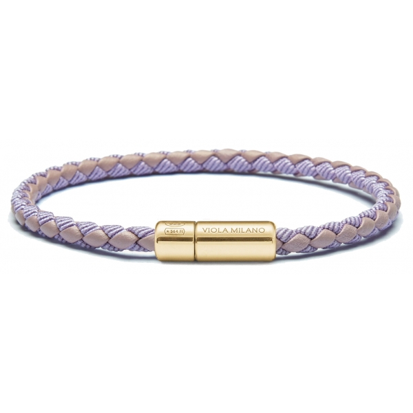 Viola Milano - Bracciale in Pelle Italiana a Giro Singolo - Mix Viola - Handmade in Italy - Luxury Exclusive Collection