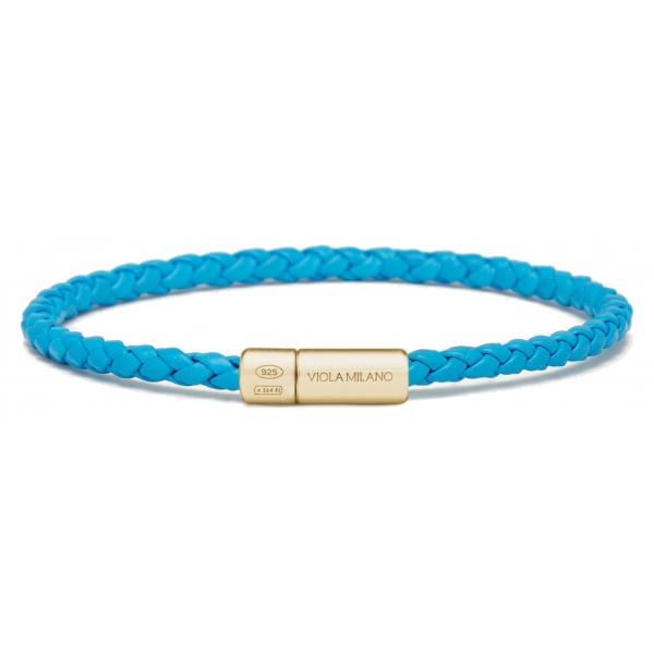 Viola Milano - Bracciale in Pelle Italiana a Giro Singolo - Cielo Azzurro - Handmade in Italy - Luxury Exclusive Collection