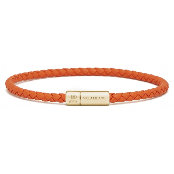 Viola Milano - Bracciale in Pelle Italiana a Giro Singolo - Arancione - Handmade in Italy - Luxury Exclusive Collection