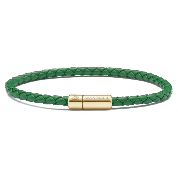 Viola Milano - Bracciale in Pelle Italiana a Giro Singolo - Verde - Handmade in Italy - Luxury Exclusive Collection